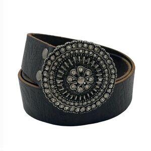 EUC- Fossil Tooled Leather Belt w/Crystall Embellished Buckle